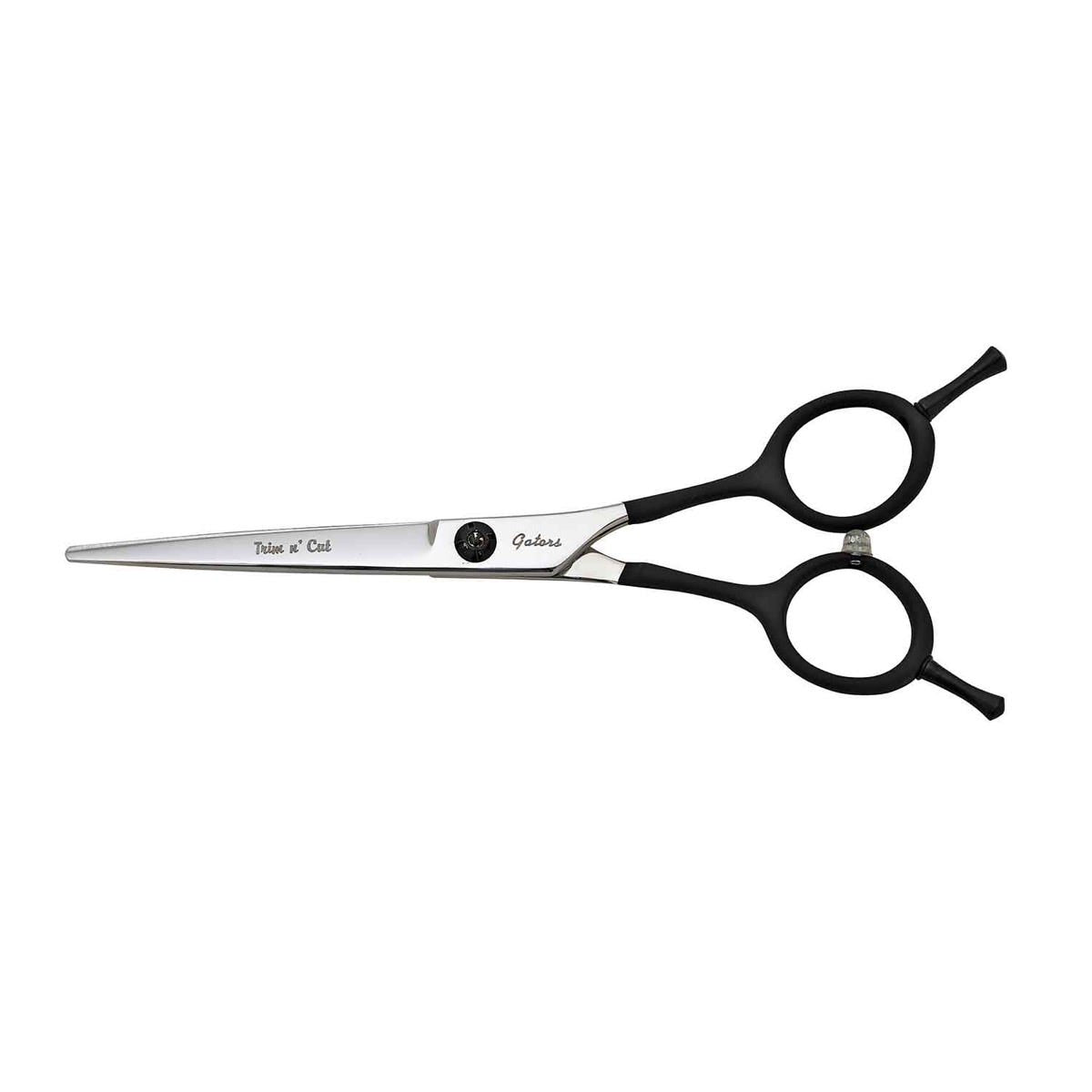 Geib Gator Trim n Cut straight 6.5-inch grooming shears with black handles.