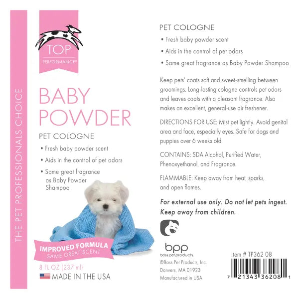Top Performance Baby Powder Dog Grooming Cologne Mist 8oz - 4 Pack
