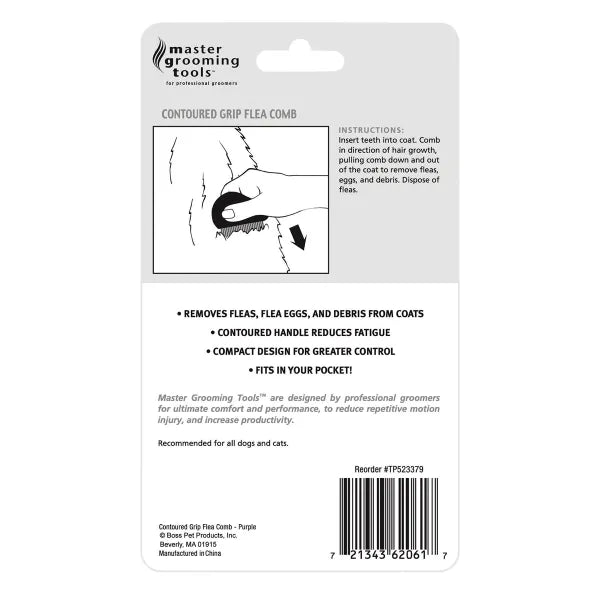 Master Grooming Tools Contoured Grip Flea Comb Purple
