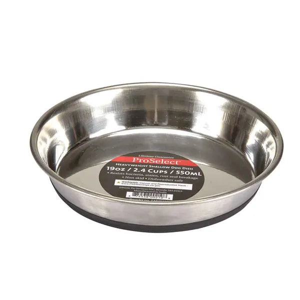 ProSelect Shallow Stainless Steel Pet Feeding Dish - Select a Size