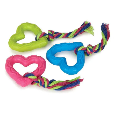Digger's TPR Heart and Rope Dog Chew Toy for Small Breeds - 6 Inch