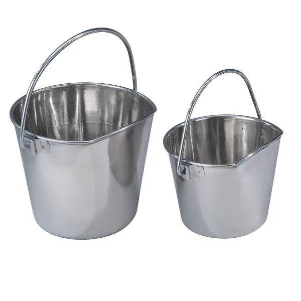 ProSelect Flat Sided Stainless Steel Pail for Cages and Kennels - Size Choice