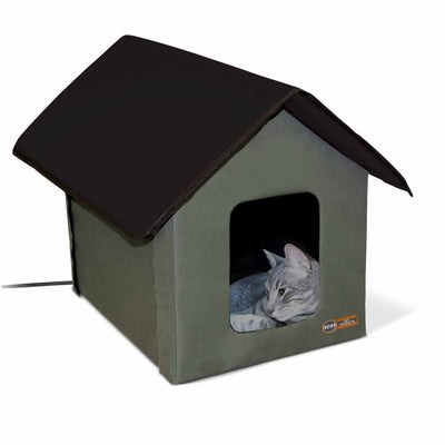 K&H Pet Products Outdoor Heated Kitty House - Insulated Cat Shelter, Olive