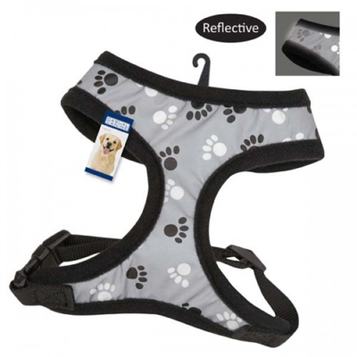 Casual Canine Reflective Pawprint Dog Harness | Black - Medium