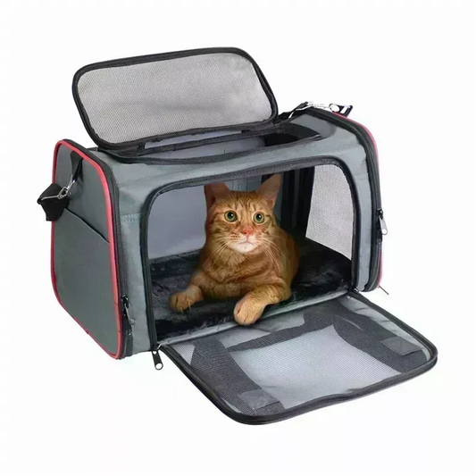 GOOPAWS Soft-Sided Kennel Pet Carrier for SmallPets Grey / Red, 17"