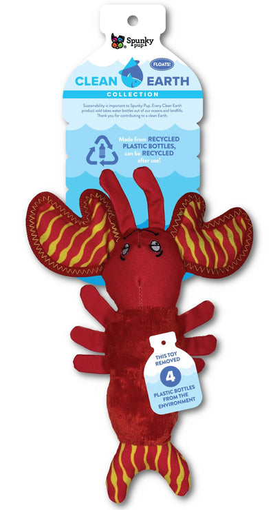 Spunky Pup Clean Earth Lobster Recycled Plush Squeaky Dog Toy – Small