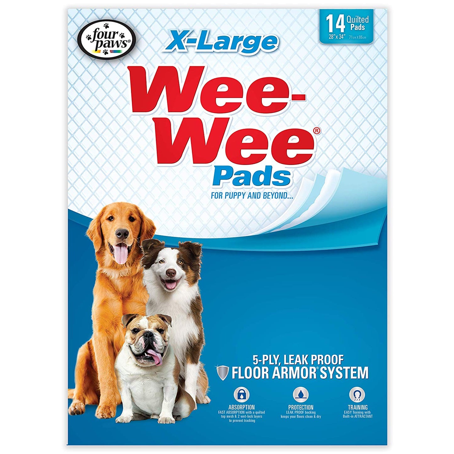 Four Paws Wee-Wee Pads | X-Large 6-Layer Dog Training Pads | 14 Count