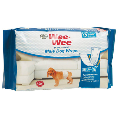 Four Paws Wee-Wee Disposable Male Dog Wraps | XS/S White | 12 Pack