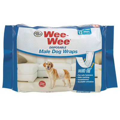 Four Paws Wee-Wee Disposable Male Dog Wraps | Medium/Large | 12 Pack