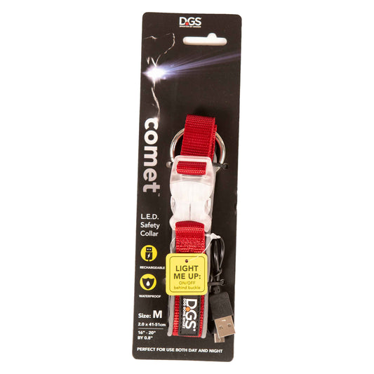DGS Comet Rechargeable Light Up Dog Collar Medium Red