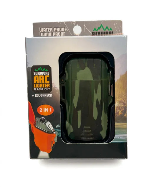 Survival Electric Arc Lighter W/LED+ Solar Panel Power Bank, CAMO