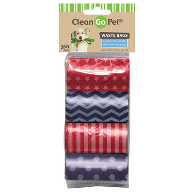 Pet Edge CG Waste Bags – Stars & Stripes Dog Poop Bags, 8 Roll Pack