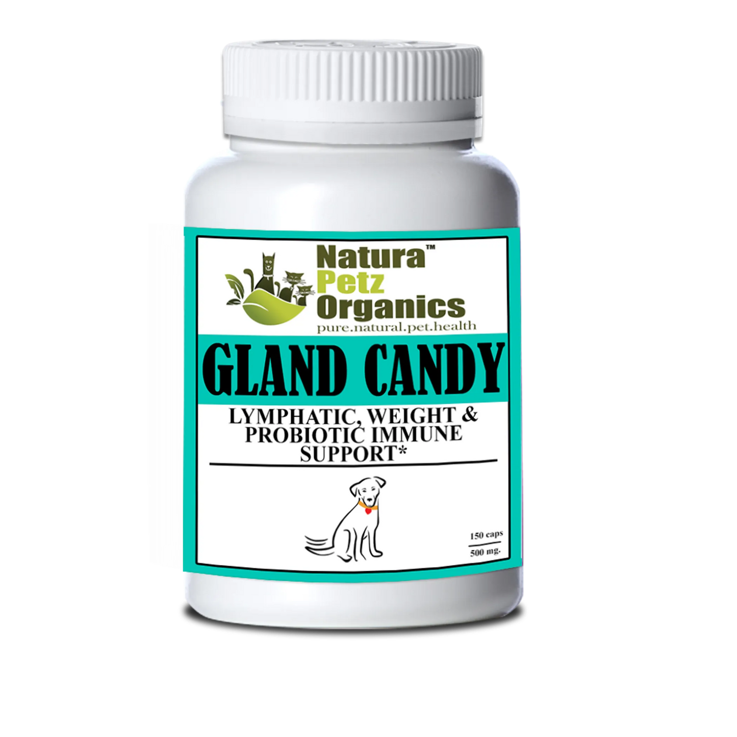 Gland Candy Omega 3 & 6 Lymphatic, Weight & Probiotic Immune, DOG, 500 mg. 150 cap