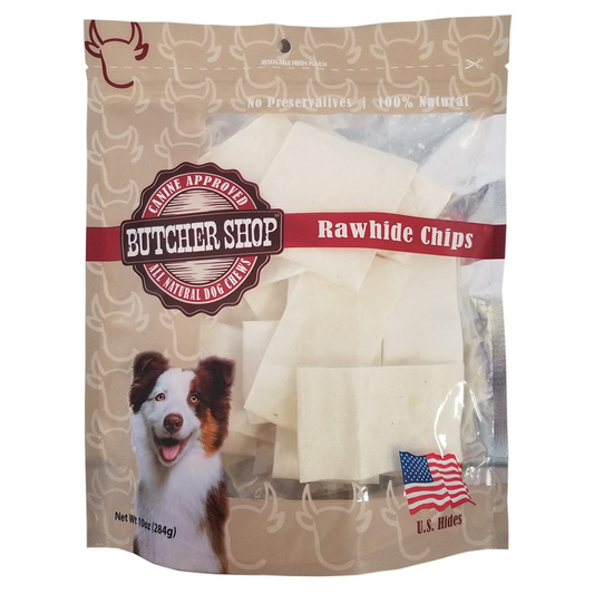 Pet Edge Rawhide Chips Butcher Strips - Natural Dog Chews, 10 oz