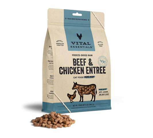 Vital Essentials(R) Freeze-Dried Raw Beef & Chicken Entree Cat Food Mini Nibs, 12 oz