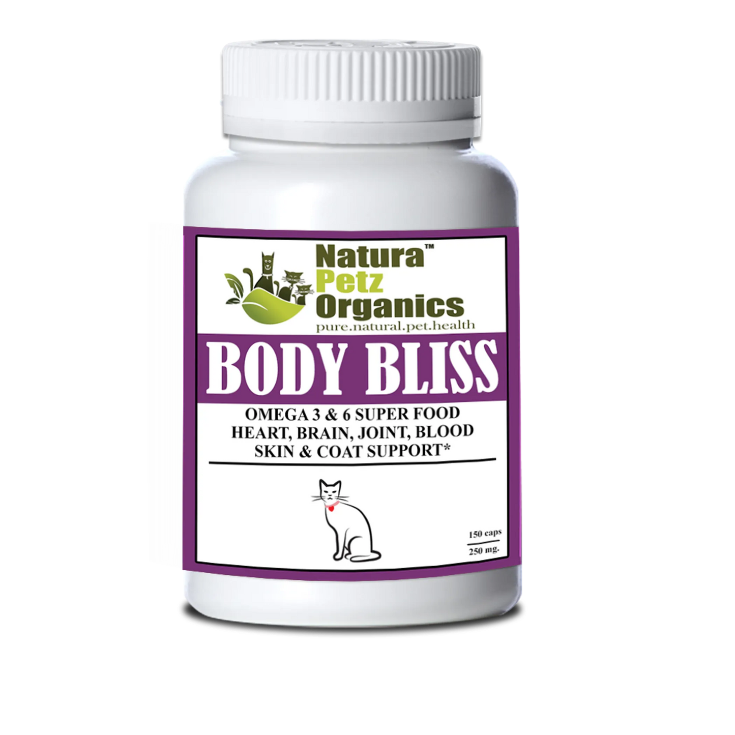 Body Bliss - Omega 3 & 6 Food + Heart, Brain Joint, Blood & Coat, Cat / 150 caps/ 250 mg/ Size 3