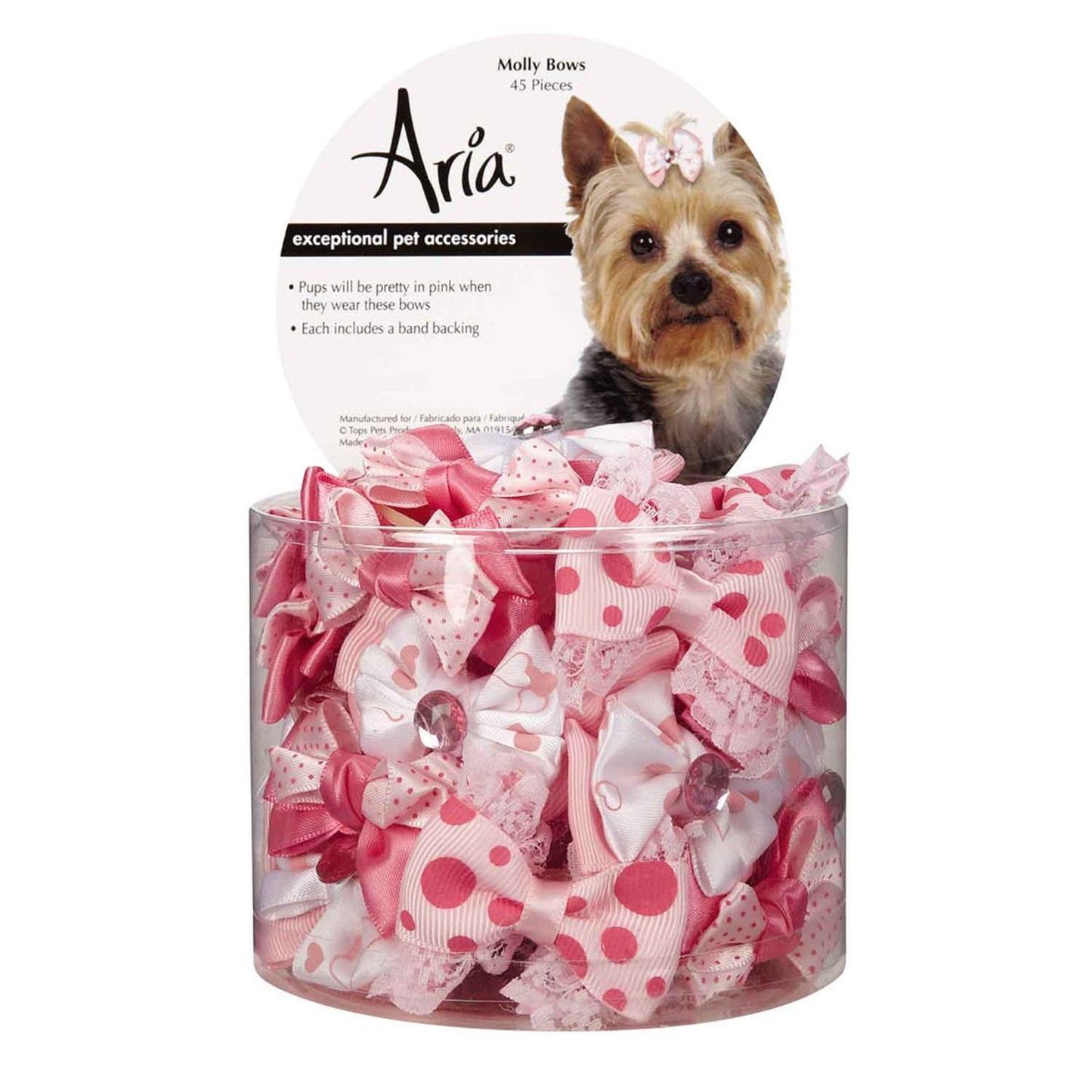 Aria Molly Pink Pet Bows – 45 Piece Canister for Dogs by Pet Edge