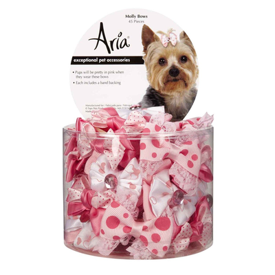 Aria Molly Pink Pet Bows – 45 Piece Canister for Dogs by Pet Edge