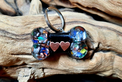 Secret Synergy Stone EMF 5G Protection Pet Charm | Shungite Dog Bone 2 Hearts