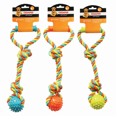 Pet Edge Rope Tugger Dog Toy with Spike Ball and Handle – Blue/Green