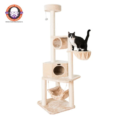 Armarkat 72" Real Wood Cat Tree Tower with Basket and Perch – Beige