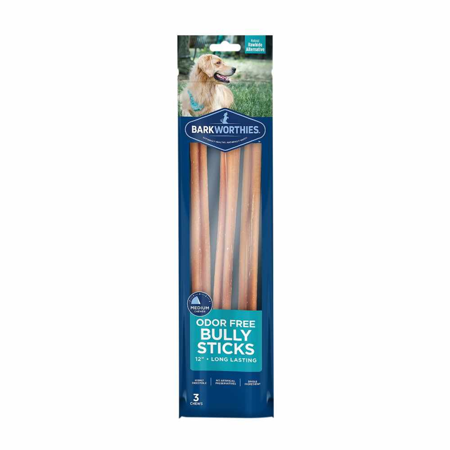 Barkworthies Bully Stick - Odor Free 12" (3-Pack SURP)