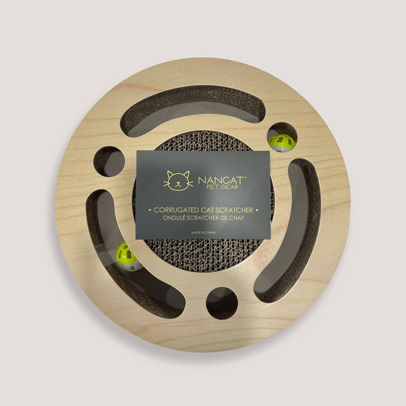 NANDOG Round Shape Open Play Set Wood Cat Scratcher,