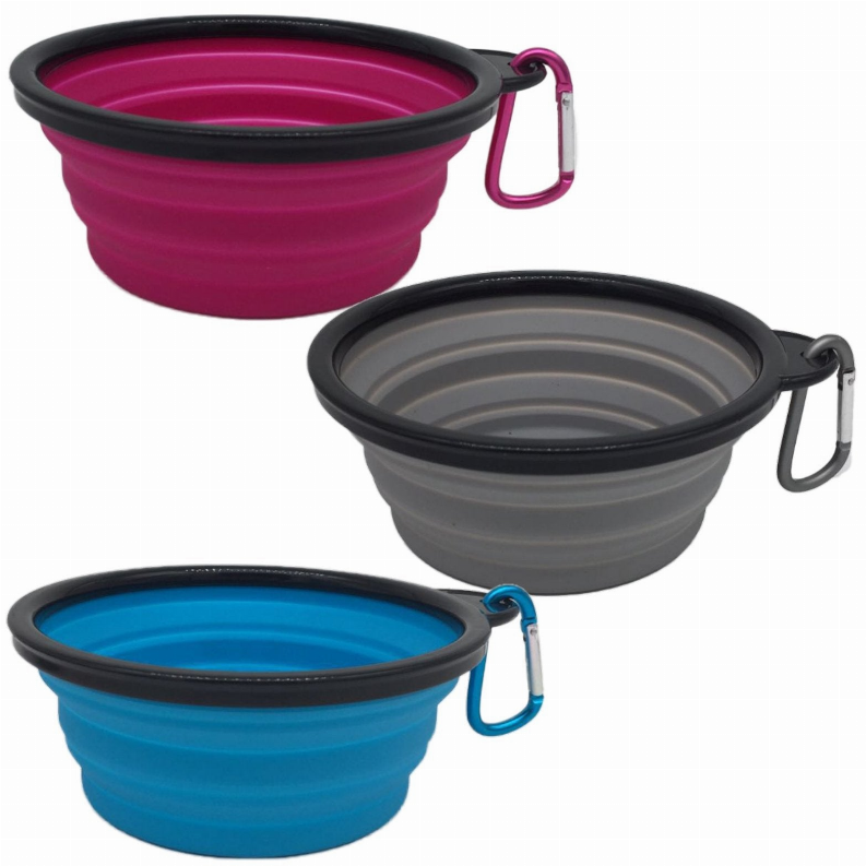 Mr. Peanut's Collapsible Silicone Bowls with Color Matched Carabiner Clips, XL 25 oz