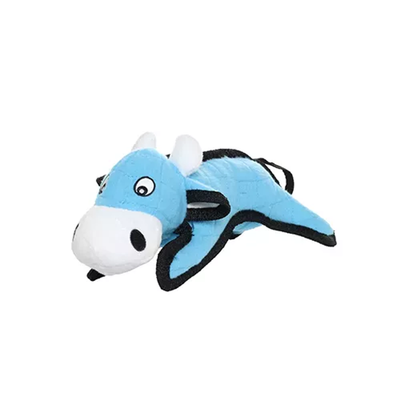 Tuffy Jr Barnyard Cow Durable Dog Toy – Blue Fleece – VIP Products