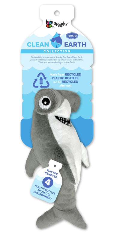Spunky Pup Clean Earth Hammerhead Shark Recycled Plush Squeaky Dog Toy