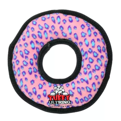 Tuffy Ultimate Ring Dog Toy – Durable Pink Leopard Tug Toy, Large