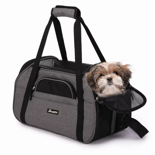 JESPET Soft-Sided Pet Carrier for Small Pets Smoke Grey, 19" x 10" x 13"