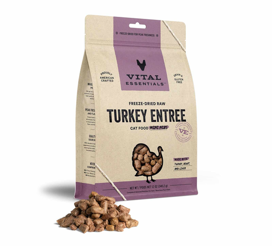 Vital Essentials(R) Freeze-Dried Raw Turkey Entree Cat Food Mini Nibs, 12 oz