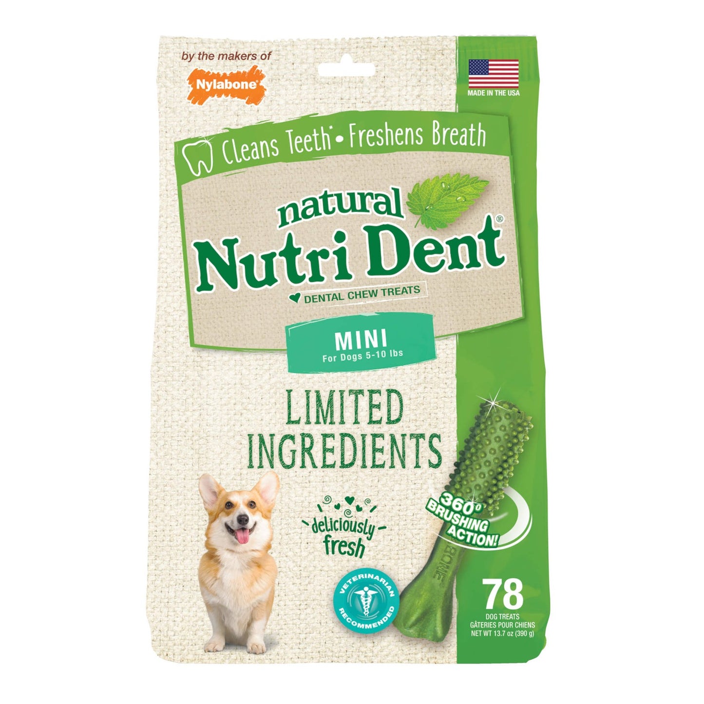 Nylabone Nutri Dent Limited Ingredient Dental Chews Fresh Breath Mini 78 ct