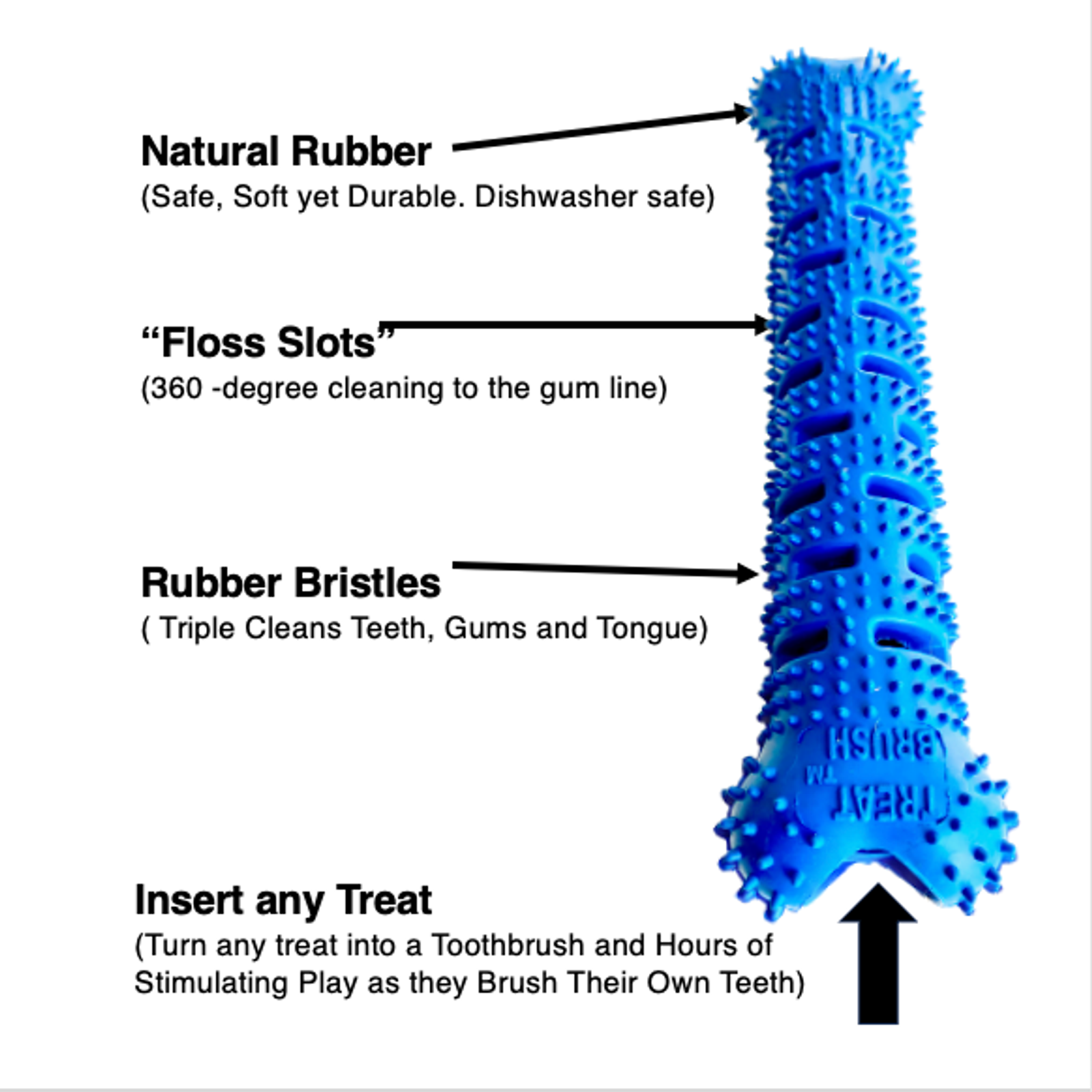 Natural Rubber Bone Toothbrush Toy, Medium/Large Dogs, Blue