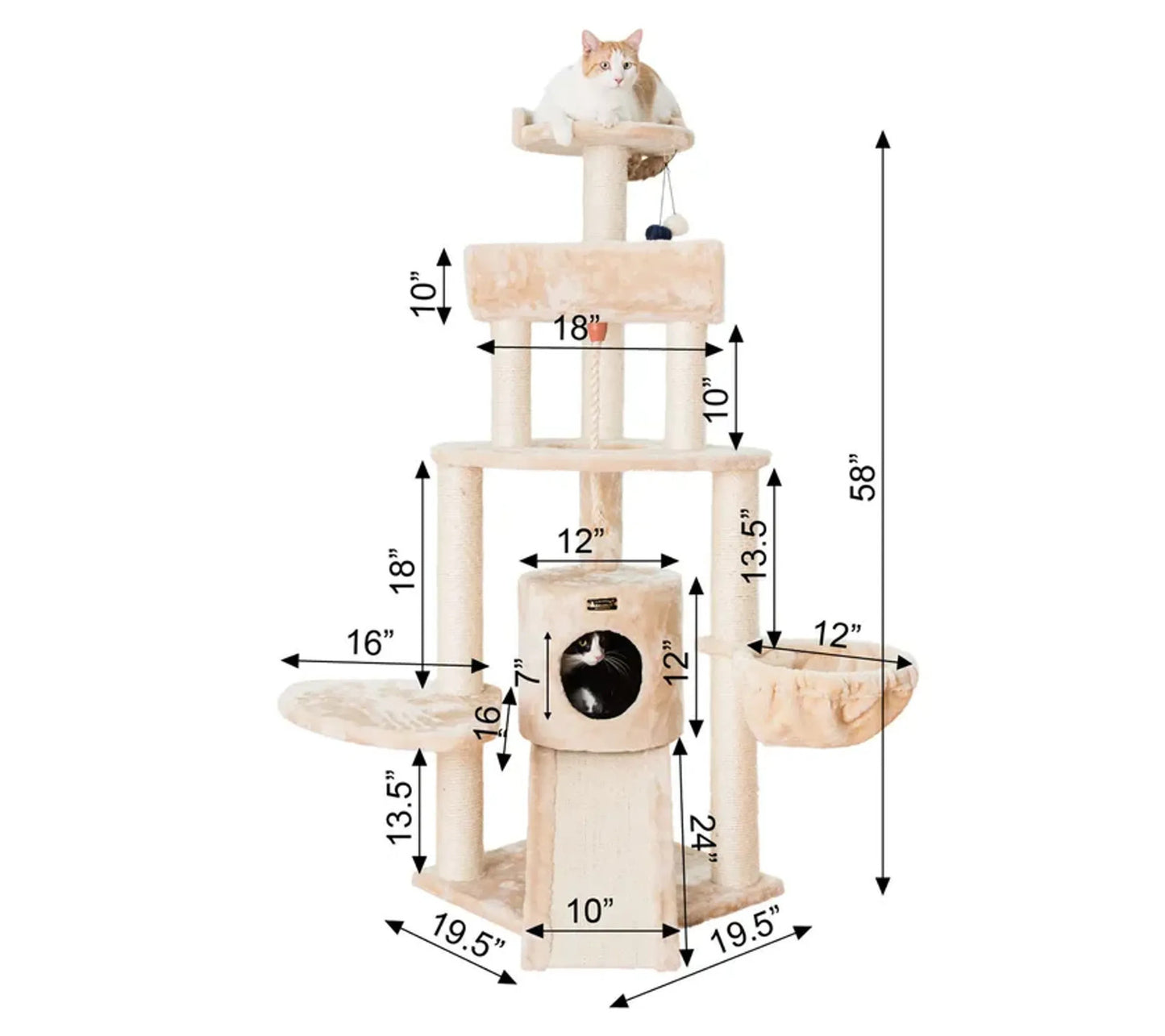 Armarkat Real Wood Spacious Thick Fur Cat Tower W Lounge, Red