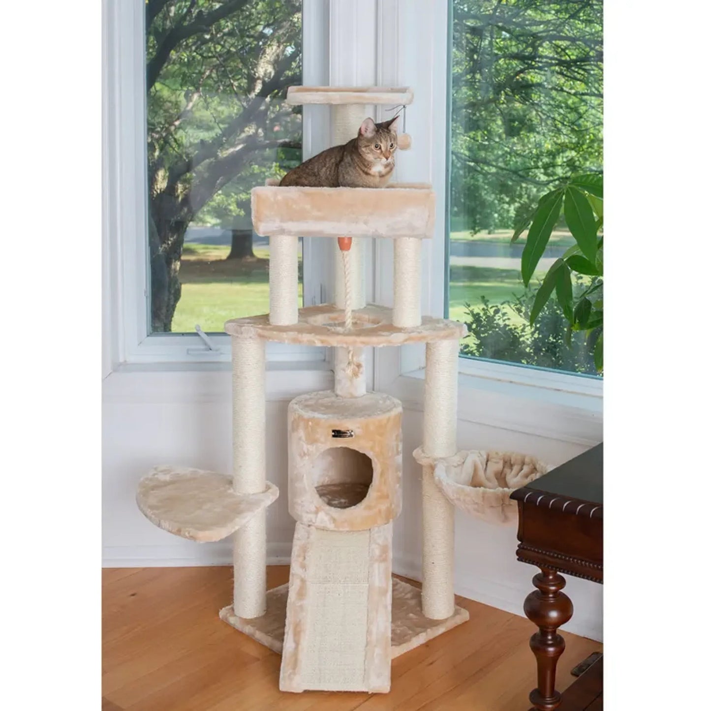 Armarkat Real Wood Spacious Thick Fur Cat Tower W Lounge, Red