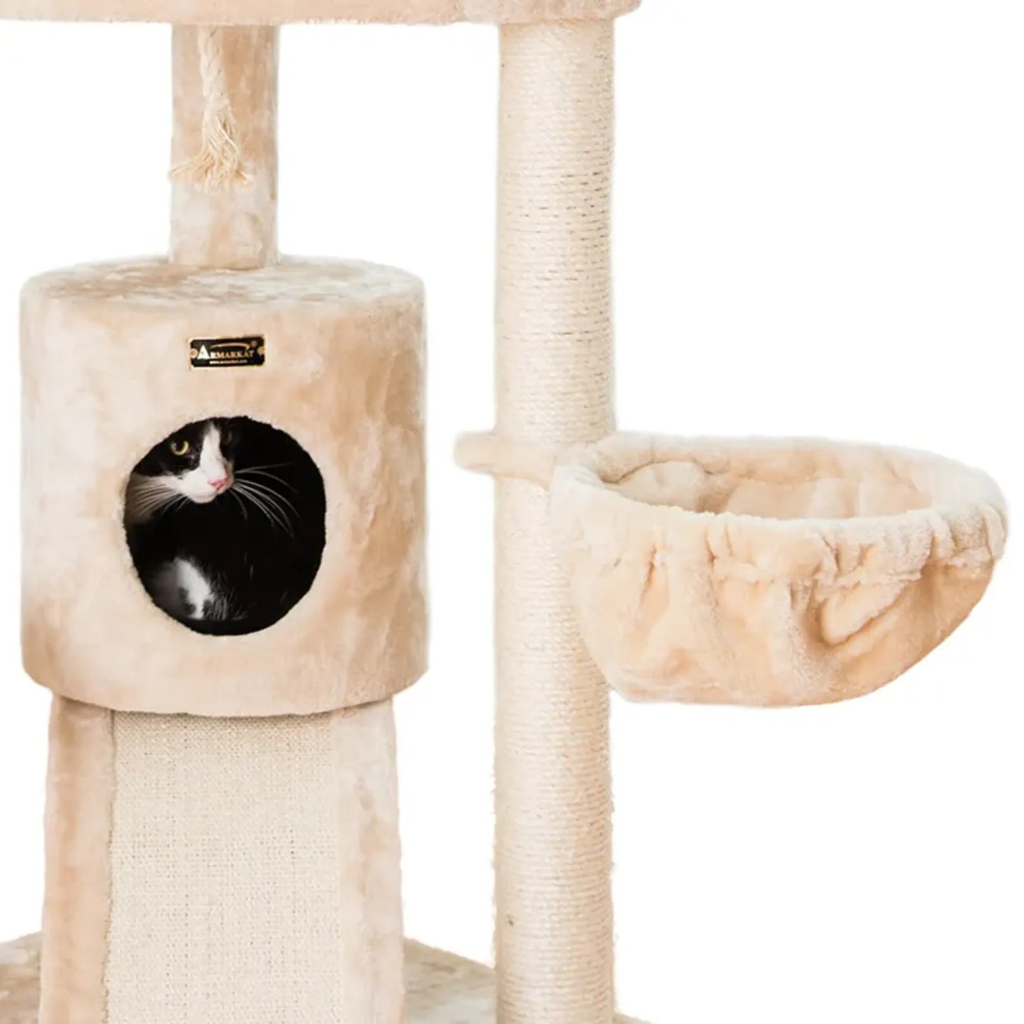 Armarkat Real Wood Spacious Thick Fur Cat Tower W Lounge, Red