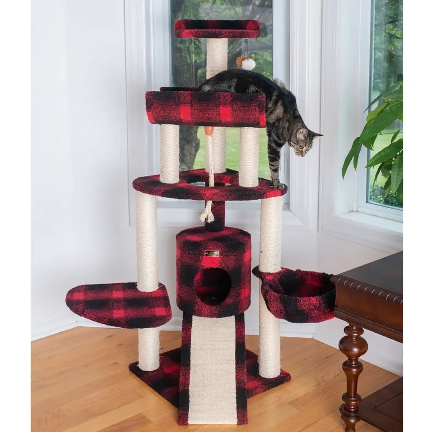 Armarkat Real Wood Spacious Thick Fur Cat Tower W Lounge, Beige