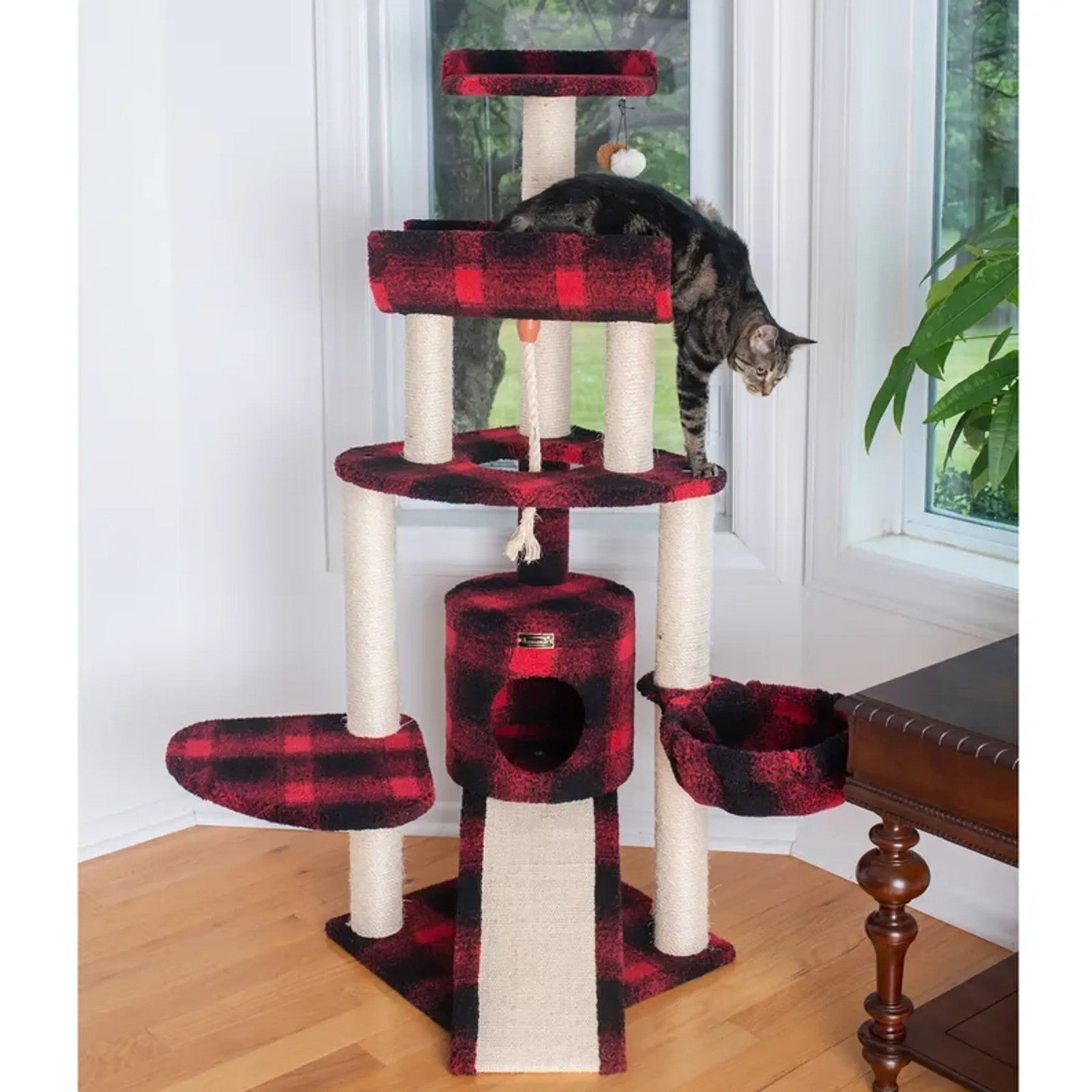 Armarkat Real Wood Spacious Thick Fur Cat Tower W Lounge, Beige