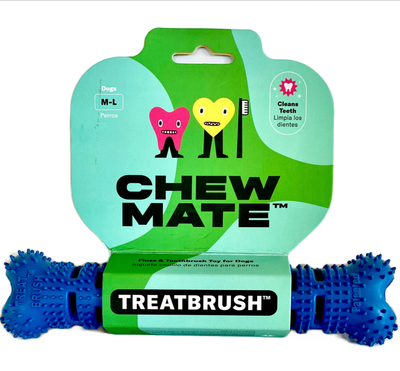 Natural Rubber Bone Toothbrush Toy, Medium/Large Dogs, Blue
