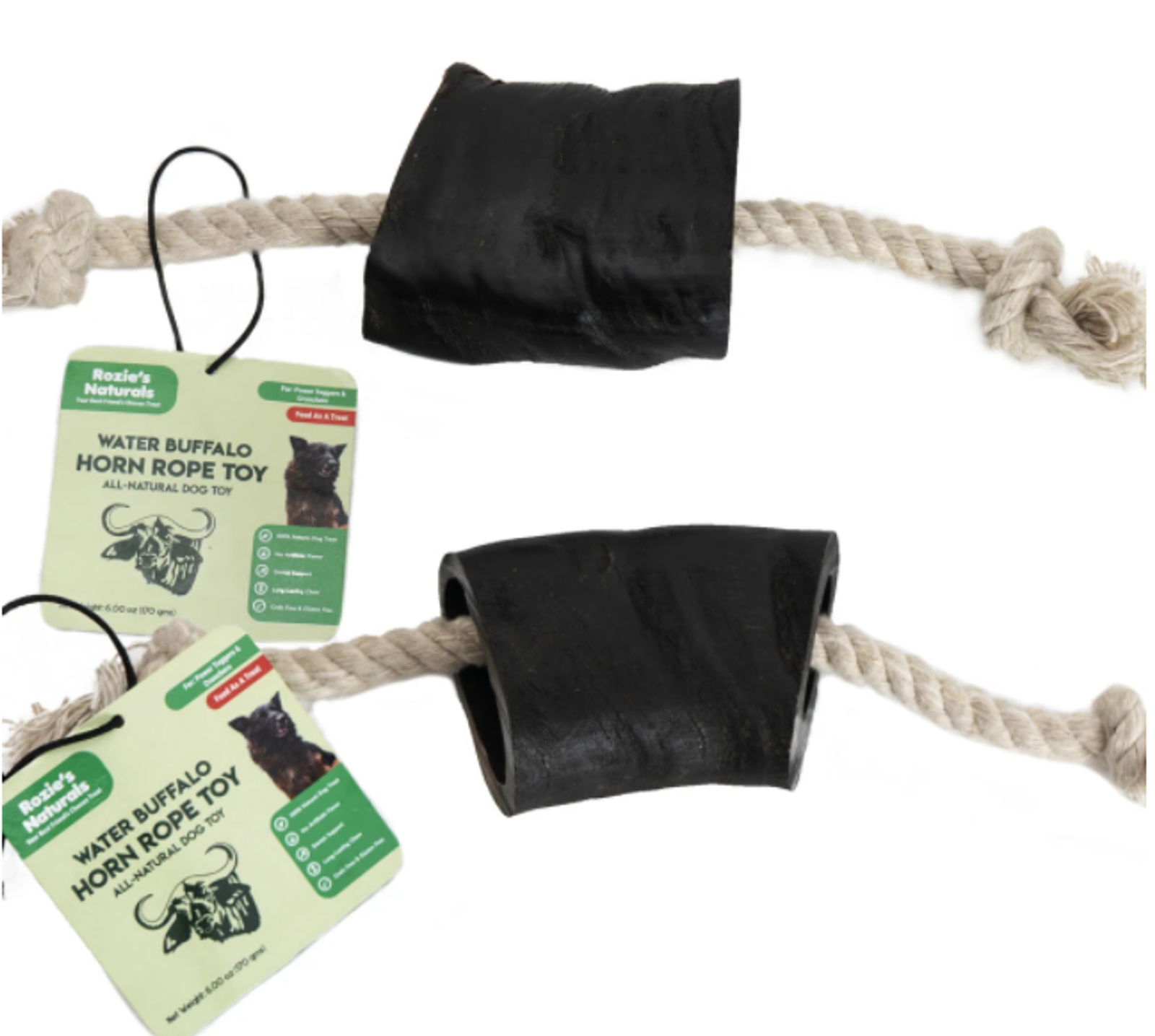 WATER BUFFALO HORN ROPE TUG TOY-100% Cotton Rope 14", 2 Ct-10 oz, Md