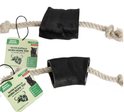 WATER BUFFALO HORN ROPE TUG TOY-100% Cotton Rope 14", 2 Ct-10 oz, Md