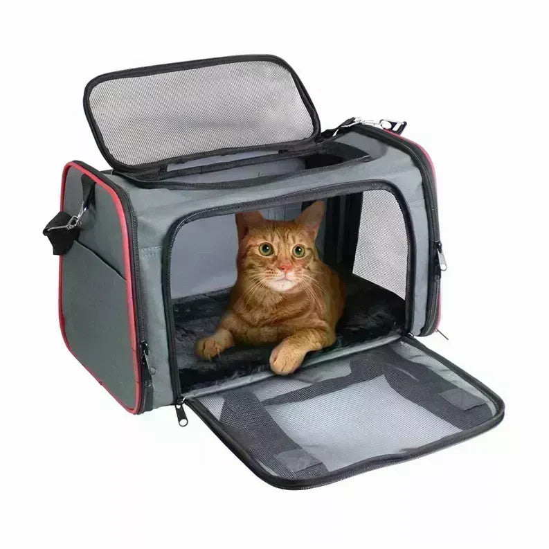 GOOPAWS Soft-Sided Kennel Pet Carrier for SmallPets Grey / Red, 17"