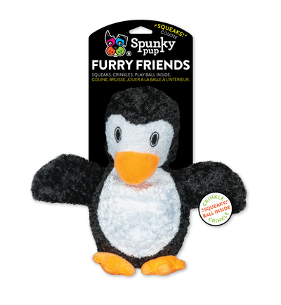 Spunky Pup Penguin Squeaky Dog Toy – Plush with Spiky Ball and Crinkle