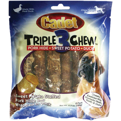 Cadet Triple Chew Duck and Sweet Potato Pork Hide Dog Treats – 6 Pack