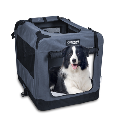 Jespet Soft Sided Pet Crate | 3-Door Folding Dog Carrier, Grey, 36"L