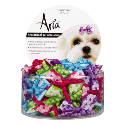 Aria Gracie Dog Bows – 48 Piece Canister of Polyester Hair Accessories