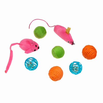 Kylie's Brights Mouse and Ball Cat Toys - 8 Pack Multi-Color Play Set