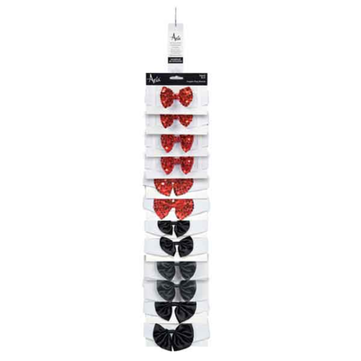 Aria Red & Black Dog Bowtie Retail Display Strip - 12 Piece Set
